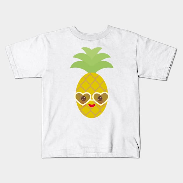 Cute pineapple with sunglasses Kids T-Shirt by EkaterinaP